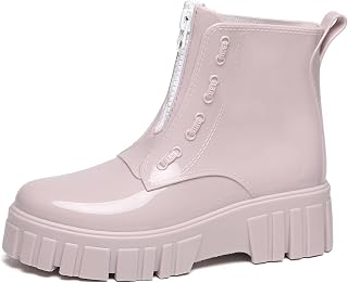Rain Boots for Women and Men, Comfort Lightweight Waterproof Garden Boots with Zipper, Platform Rubber Chelsea Ankle Rain Boots, Adult Cute Soft Insole Short Rain Boots for Outdoor