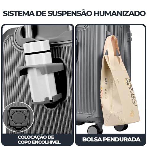 Mala de Viagem de Bordo 10kg com Zíper Expansível Rígida Padrão ANAC com 4 Rodas duplas 360° Porta C