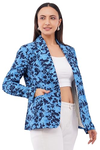 Image of SaintX Women's Premium Denim Textured 4-Way Stretchable Casual Blazer | Chic Regular Fit | Lightweight Summer Friendly | Fully Lined | Office, Travel, Dailywear | (Available in Plus Sizes)