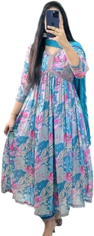 KD Women Floral Print Anarkali Kurta with Pant and Dupatta Set Anarkali Kurti for Women