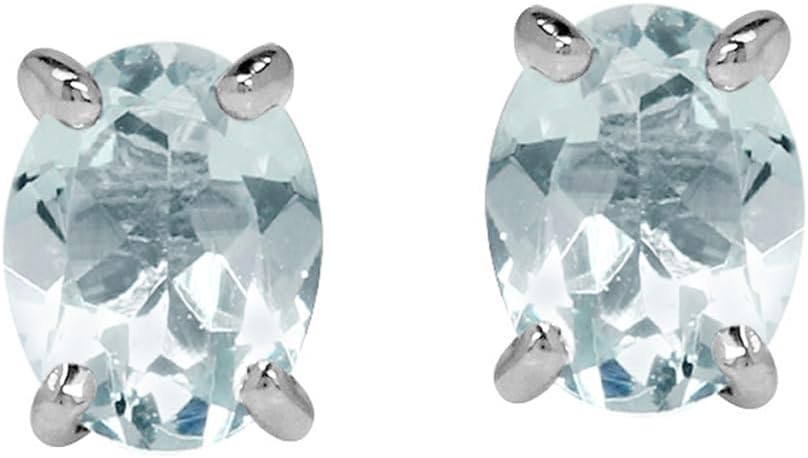 Silvershake 5X4mm Petite Oval Shape Birthstone Gemstones White Gold Plated or Yellow Gold Plated 925 Sterling Silver Stud Earrings Jewelry for Women or Teens First or Second Hole Piercing