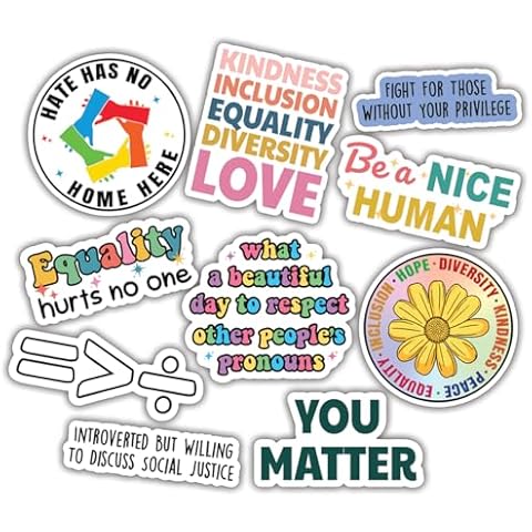 (10pcs) Equality Stickers Human Rights Coexist Safe Space Stickers Funny Gifts Multiple Different Design, Waterproof, UV- Resistant, Suitable for Tumbler, Laptop, Car, Truck Cover