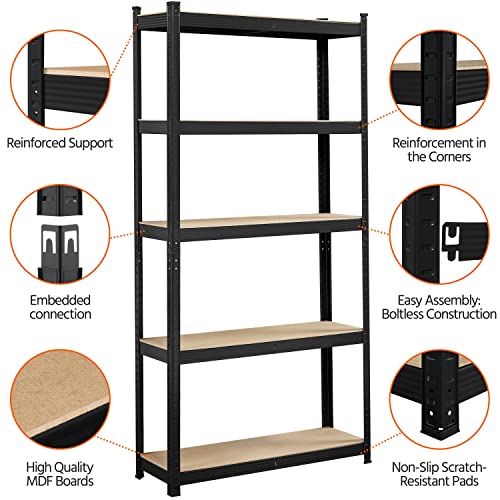 Topeakmart TP-00123567 4Pcs Metal Shelving Unit 5 Tier Storage Shelves Garage Shelving Heavy Duty Utility Rack thumb #3