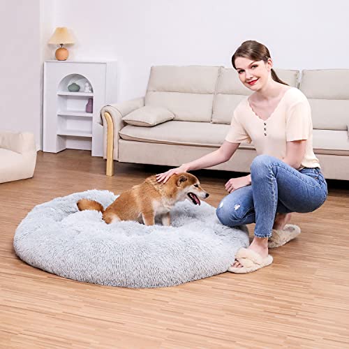 Bonteck Calming Dog Beds For Small Medium Large Dogs - Round Donut Machine Washable Dog Bed, Anti-Slip Faux Fur Fluffy Donut Cuddler Cat Bed, Multiple Sizes S-Xl #TOP4