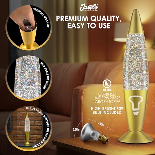 Image of Jambo 16-Inch Motion Lamp (Rainbow Glitter, 16 inch) I Beautiful Liquid Lamp I Entertaining for Adults and Kids