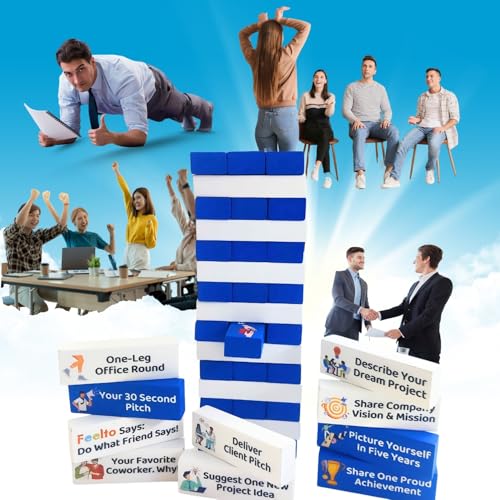 Image of Corporate Activity Tower Blocks | Office Team Building Game | Wooden 54 Activity Blocks for Office Events, HR & Group Activities & Icebreakers | Fun Engagement Game for Employees Bonding