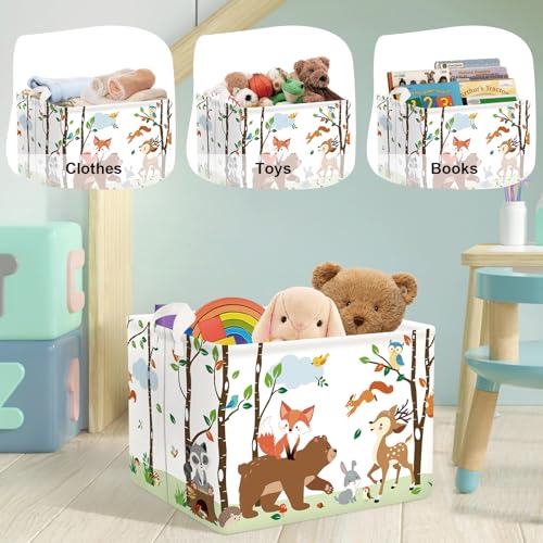 Image of Woodland Animals Baby Laundry Hamper Collapsible Clothes Kids Storage Basket Large Boys Girls Gift Toy Box Bin for Nursery Room, Bear, 36L