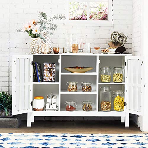 Tangkula Modern Tv Stand, Tall Entertainment Center For Tvs Up To 50 Inch, Media Console W/ 2 Storage Cabinets & 3 Open Shelves, Wire Hole, Buffet Cabinet, Wood Tv Console Table For Living Room, White #TOP7