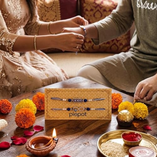 Image of Rakhi for Brother, Gift Set German Silver Gold Bowl and Spoon with Designer Rakhi, Premium Raksha Bandhan Gift Box, Combo Guft Festive Return Gift | Velvet Box