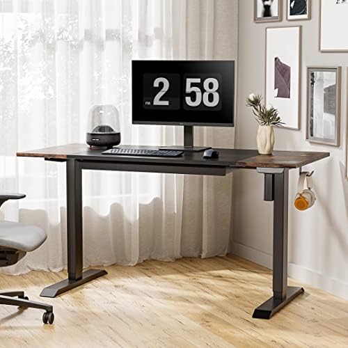 Fenge Electric Standing Desk with Drawer,120 x 60cm Height Adjustable Sit Stand Desk with LED Display,Ergonomic Standing Desk with 2 Memory Presets for Home Office (Black Frame+Black&Brown Desktop)