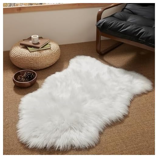 Ashler Soft Faux Sheepskin Fur Rug Chair Couch Cover White Area Rug Bedroom Floor Sofa Living Room 2 x 3 Feet