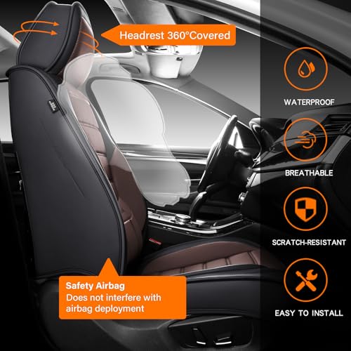 Image of MINGBRON Seat Covers, Car Seat Covers Front Seats, Car Seat Cover, Car Seat Protector Waterproof, Car Seat Cushion Nappa Leather, Brwon Seat Covers Carseat Cover Universal Fit for Most Cars