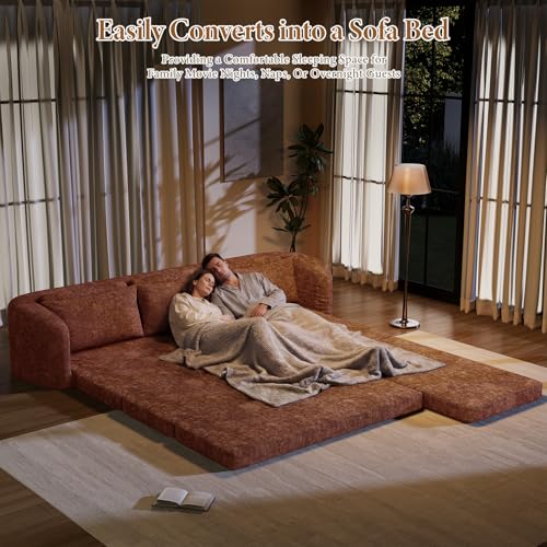 Image of Vesgantti 6 in 1 Convertible Folding Sleeper Sofa Bed, No Assembly, Orange