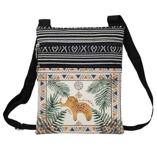 Ethnic Style Elephant Messenger Bag Small Ethnic Pattern Printed Adjustable Strap Crossbody Zipper Bag Bohemian Phone Bag Wallet Cute Shoulder Handbag for Women -5