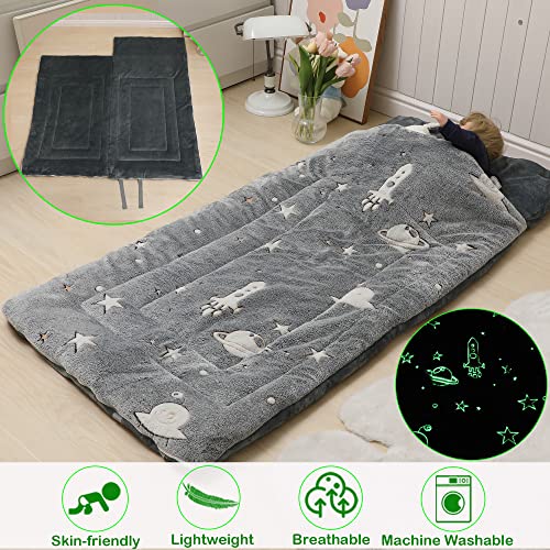 Image of Kids Sleeping Bag for Girls Boys Glow in The Dark Toddler Slumber Bag Luminous Soft Sleepover Bag Nap Mat Preschool Daycare Kindergarten Slumber Sack with Pillow Pocket