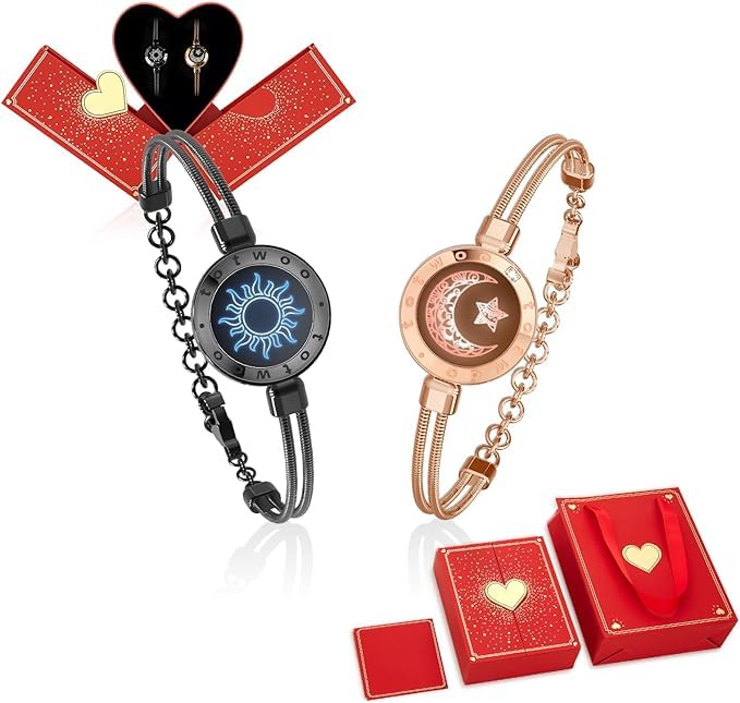 TOTWOO Long Distance Touch Bracelets for Couples, Vibration & Light up for Love Couples Bracelets | Long Distance Relationship Gifts for friend Bluetooth Pairing Jewelry