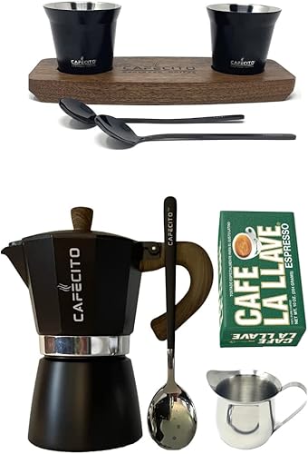 Kit de café cubano de lujo | Cafecito 6 tazas Moka Pot and Cups | Cafetera Cubana - Juego de cafetera cubana para cafetera expreso | Válvula disponible en Yaxa Costa Rica