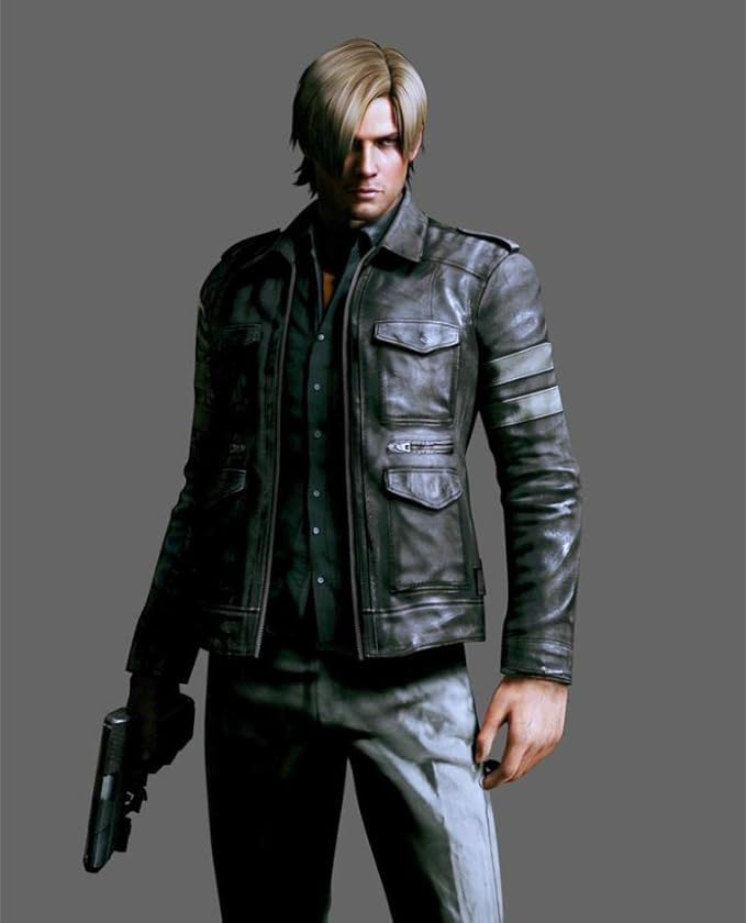 Men's Resident RE6 Evil Leon S Kennedy Leather Jacket | Motorcycle Leather Jacket with Stripes Sleeves4