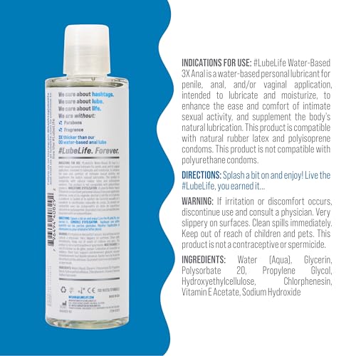 Image of LUBELIFE 3X Anal Lube, 8oz 2 Pack - Extra Thick Water-Based Personal Lubricant for Men, Women & Couples, Toy & Condom Safe
