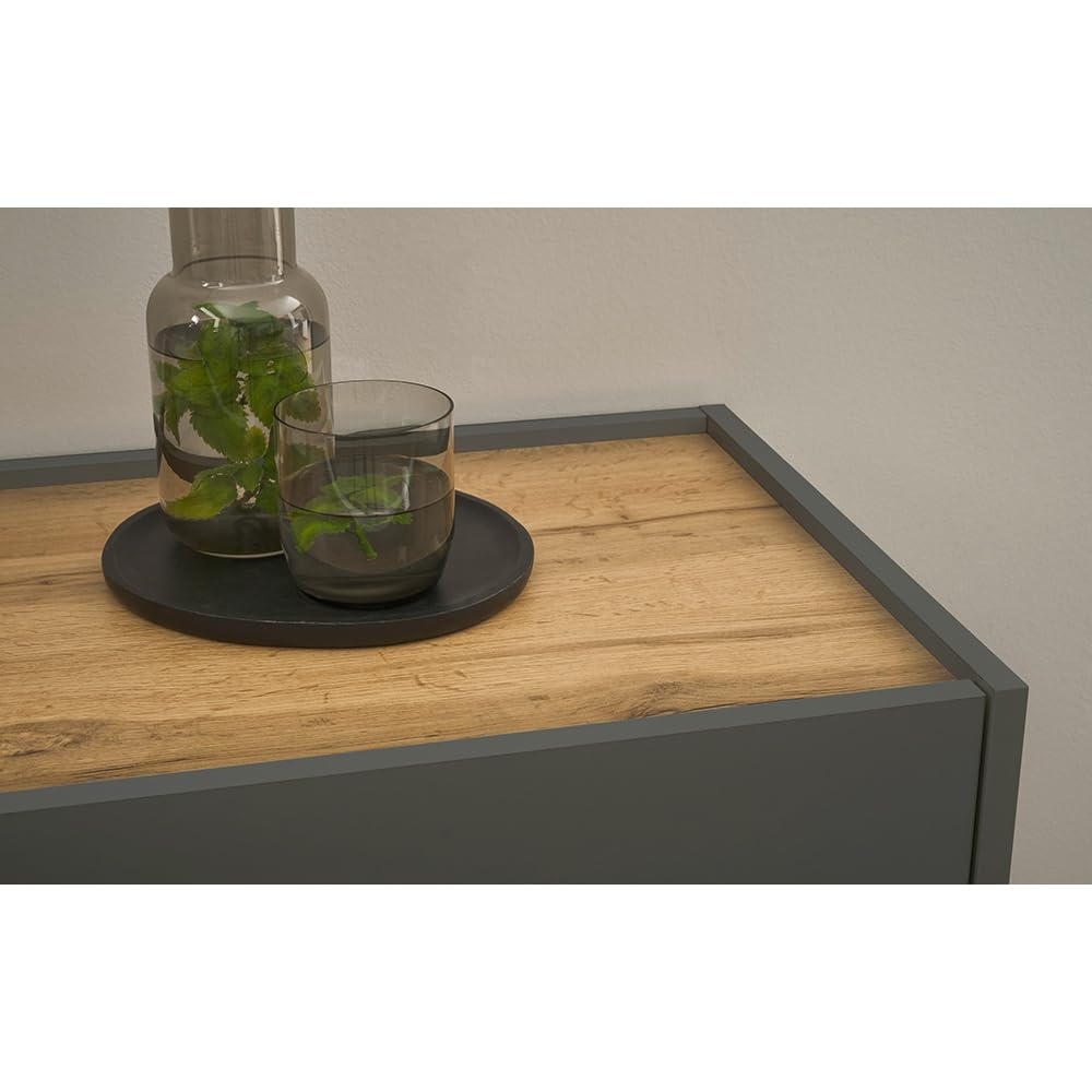 Lomadox Homeoffice Set anthrazit mit Eiche 2-teilig modern, 1 Sekretär, 1 Hängeschrank