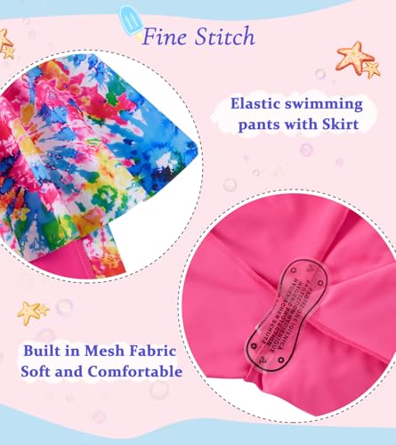Image of Girls Long Sleeve Rashguard Half Zip Swimsuits UPF 50+ Two Piece Swim Sets with Hairband 5-12Y | Two Piece Swim Sets with Hairband
