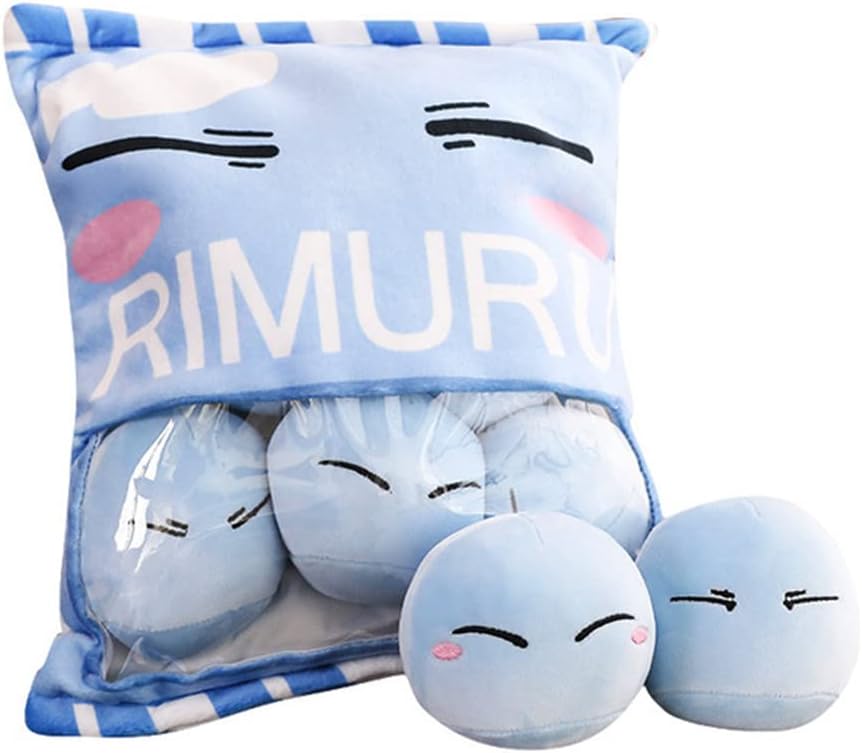 Anime Slime Removable Fluffy Animal Plush Doll, Removable Plush Pillow, Internal 6 Cute Doll (Blue)