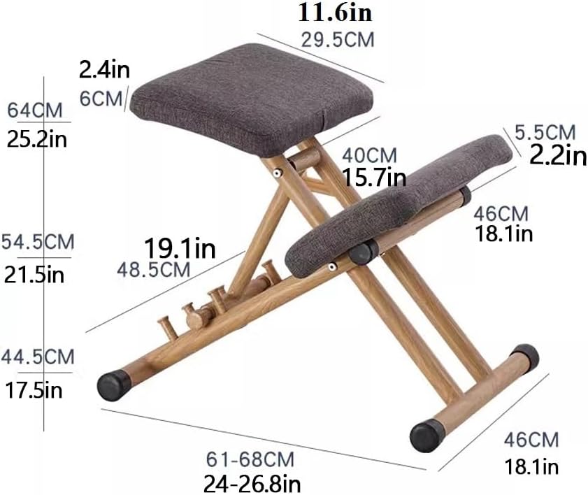 Adjustable Wooden Ergonomic Kneeling Chair, Improve Your Posture, Desk Chair with Height-Adjustable, Desk Chair with an Angled Seat for Adults, Home Office or Study Use(Gray)