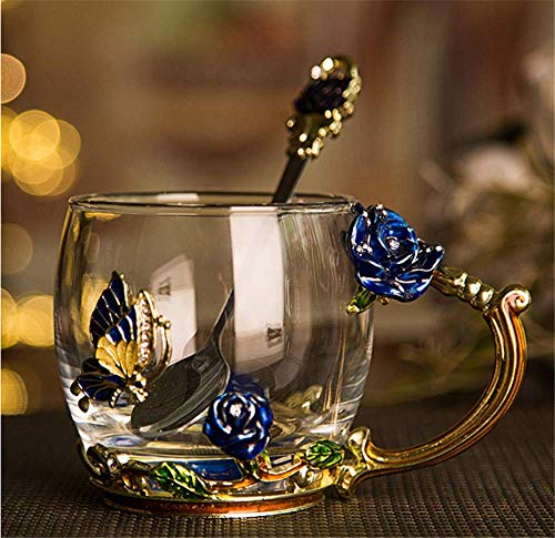 image for Luka Tech Enamels Butterfly flower Lead-free Glass Coffee Mugs Tea Cup
