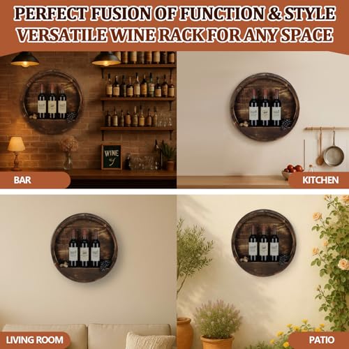 Colingmill 19.7 x 5.9 in Whiskey Barrel Decor Shelf Rustic Wall Mounted Bourbon Wooden Floating Hand Wine Rack Oak Barrel Wine Bottle Holder Display Stand Vintage Bar (Black Poplar) — view 5