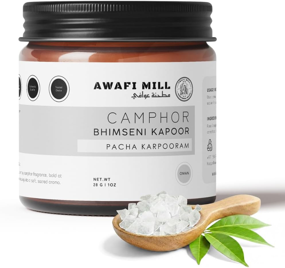 Awafi Medicinal Camphor Pure | كافور طبي نقي - Indian Origin First Grade A+ Pacha Karpooram | Original Kapoor for Multipurpose (PACK OF - 1 Oz / 28 Gm)