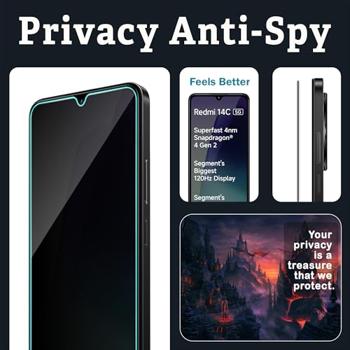 Image of ArmourPro Privacy Tempered Glass Screen Protector Compatible for Redmi 14C (6.88 Inch) with Edge-to-Edge Protector Coverage and Easy Installation kit (Pack of 2)