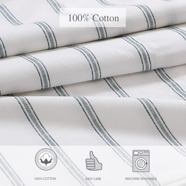 Image of Stone Cottage - King Sheets, Cotton Percale Bedding Set, Crisp & Cool Home Decor (Trenton Stripe Green, 4 pcs, King)