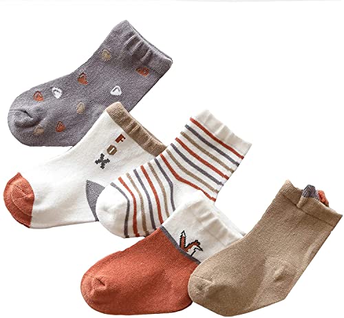 Tengcong 子供 靴下 ソックス ベビー 幼児用 キッズ 綿 メッシュ素材 春秋冬適用 カラフル 女の子 男の子 5足セット (動物シリーズ#, L:16-18cm/5-8歳)