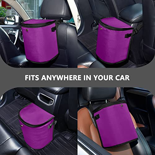 Image of Wudan Small Car Trash Can Purple Accessories for Garbage Storage Organizer with Lid Waterproof Portable Auto and Truck Interior Seat Bin