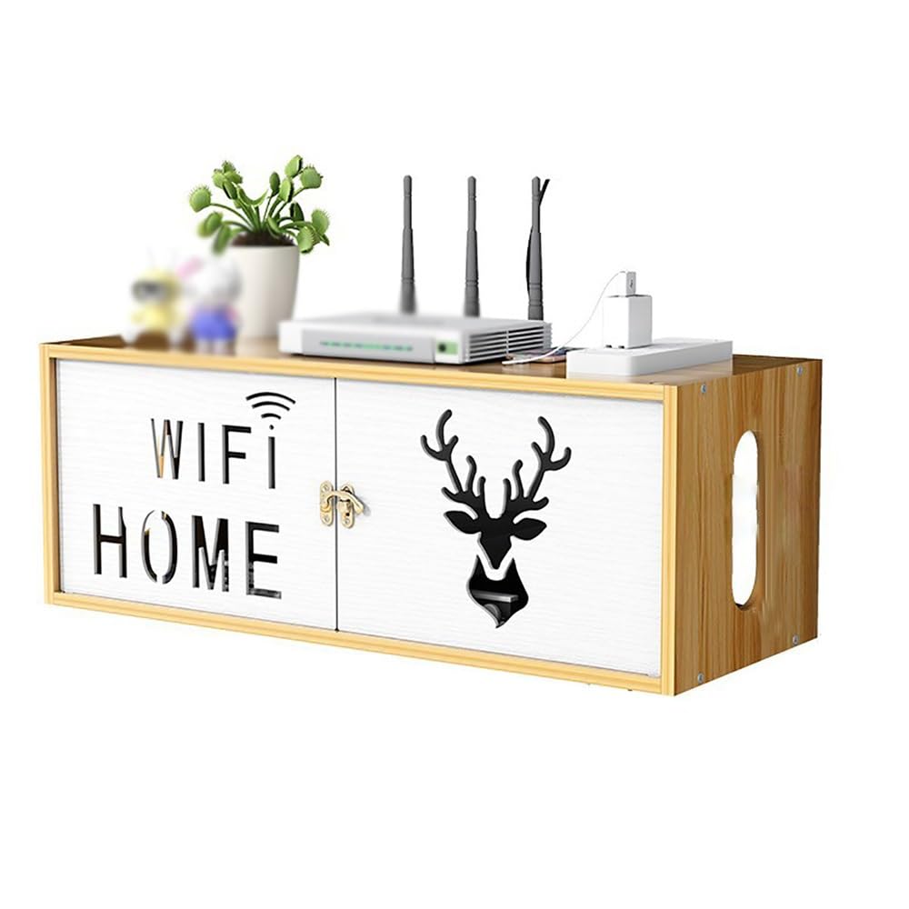 Caja de gestión de cables Estante de almacenamiento enrutador WIFI ciervo madera cerezo decodificador TV refugio montado en la pared cable placa alimentación soporte organizador estante