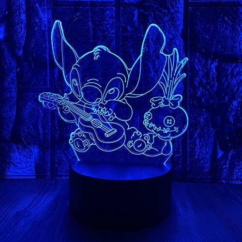 chenshiyan Cartoon Animals Stitch Lilo and Stitch Anime Figure 3D Optical Illusion LED Bedroom Decor Sleep Table Lamp with Remote 7 Colors Night Light Birthday Xmas Gifts for Kids Boy & Girl