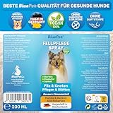 BluePet 200 ml Entfilzungsspray für Hunde & Katzen I Löst Verfilzungen & Verbessert Kämmbarkeit, Anti Filz Spray als Fellspray für Fellpflege, Glätten & Pflegen mit Aloe Vera, Shea-Butter & Jojobaöl