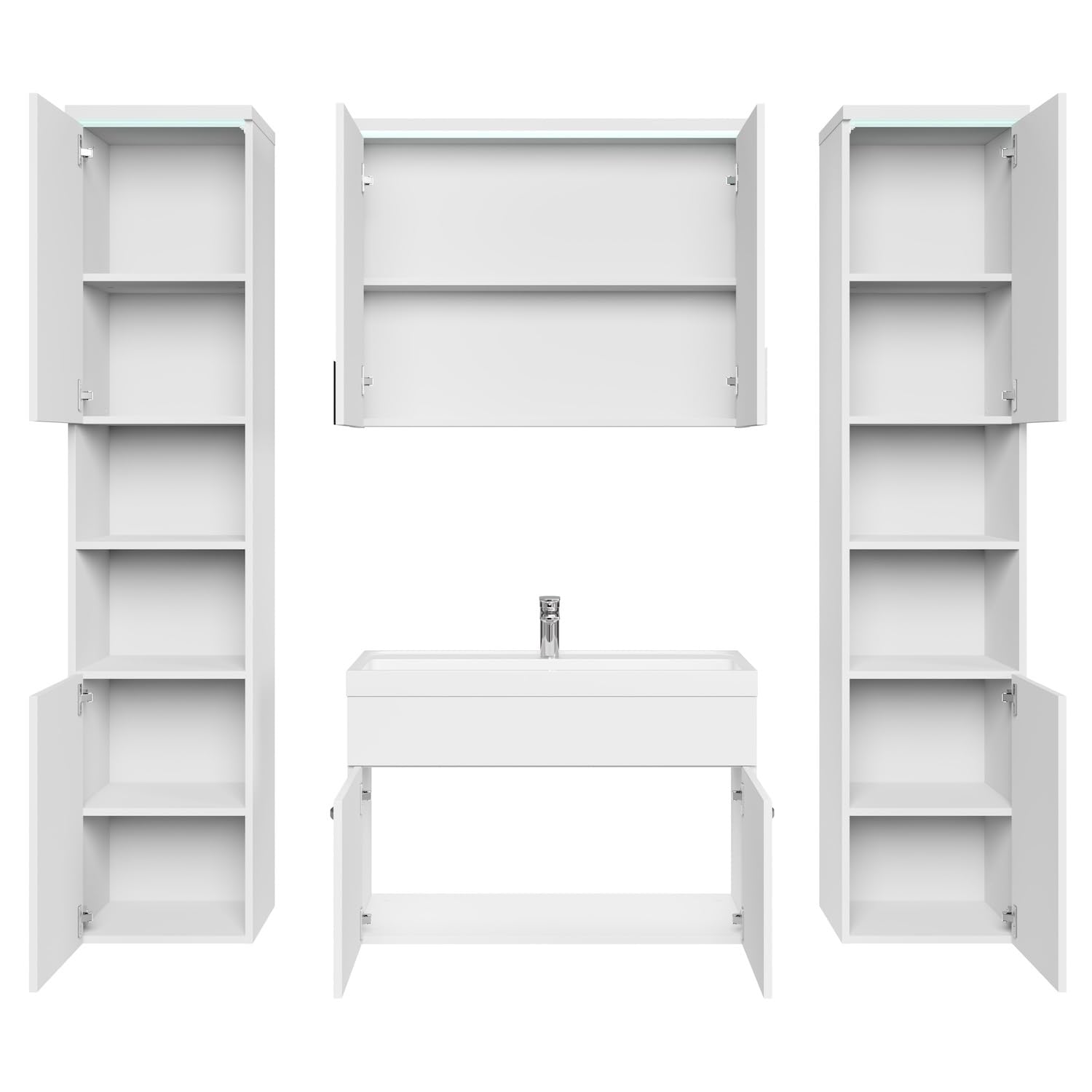 Badplaats B.V. Mobile da Bagno Paso XL 80cm Bianco Lucido - Armadio mobiletto lavabo Mobili Armadietto
