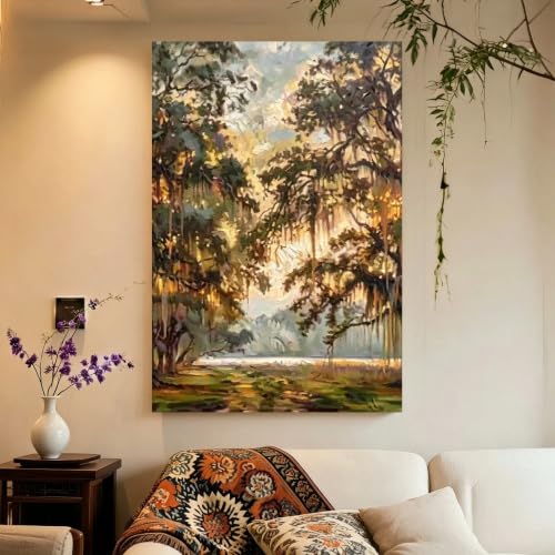 Affiche botanique chênes verts décoration style sudiste toile 60x80cm