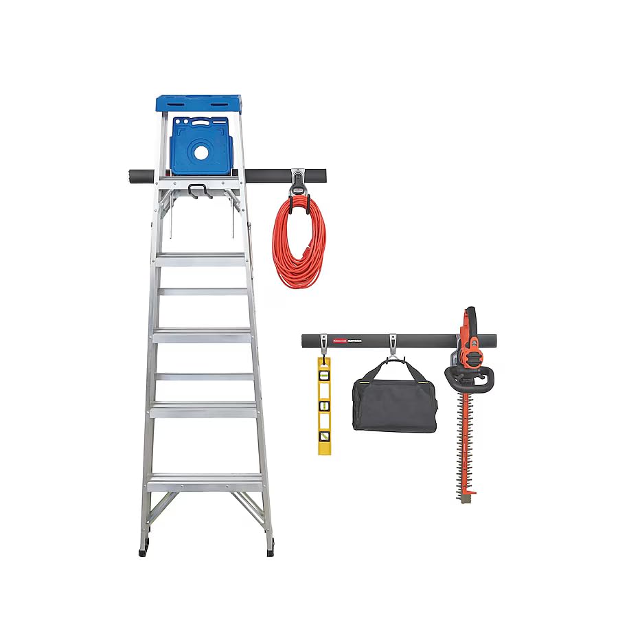 Image of Rubbermaid Fasttrack Garage Storage Utility Hooks 7 Piece Black All in One Rail Hook Kit and Tool Organizer Heavy Duty for Home /Garage /Shed /Garden
