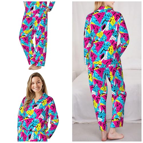 Image of Women'S Long Sleeve Pajama Set Soft Loungewear Button-Down Top & Elastic Waist Pants S- 2XL