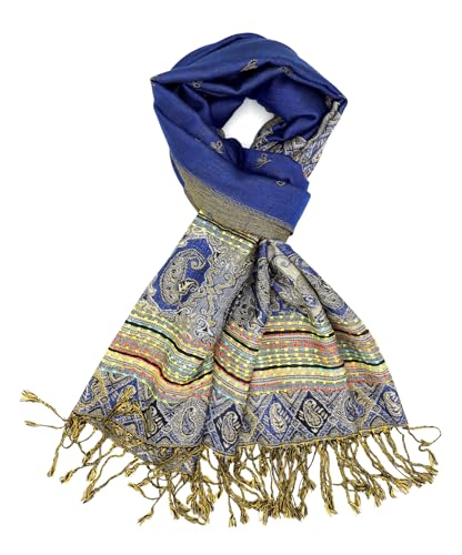 Achillea Reversible Bohemian Pashmina Ethnic Tribal Border Shawl Wrap Scarf