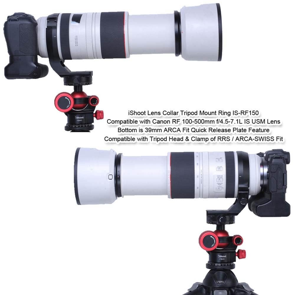 Collare per obiettivo ad anello per treppiede in metallo compatibile con Canon RF 100-500 mm f/4.5-7.1L IS USM, staffa di supporto per obiettivo inferiore è Arca-Swiss Fit Piastra a sgancio rapido