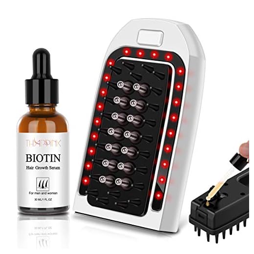 Biotin Hair Growth Kit LED Hair Growth Comb Brush Biotin Hair Regrowth Serum for Hair Loss, Scalp Massage Hair Regrowth Brush Treatment for Men and Women