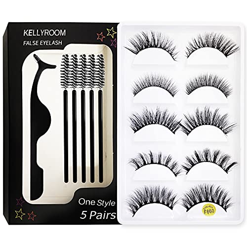 KellyRoom Natural False Eyelashes Pack of 5 in Variety Styles,Fluffy Wispies 3d Volume Fake Lashes Makeup Set with Lash Lift Brush Kit & Applicator Tool,Refer to the Video to Choose Yours