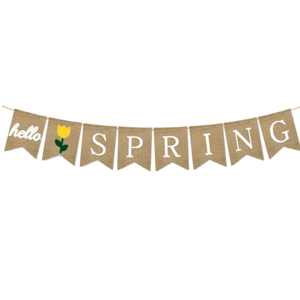 Amosfun Hello Spring Bunting Banner EASTER Party Decoration Burlap Banner Decoration for Party Festival Celebration