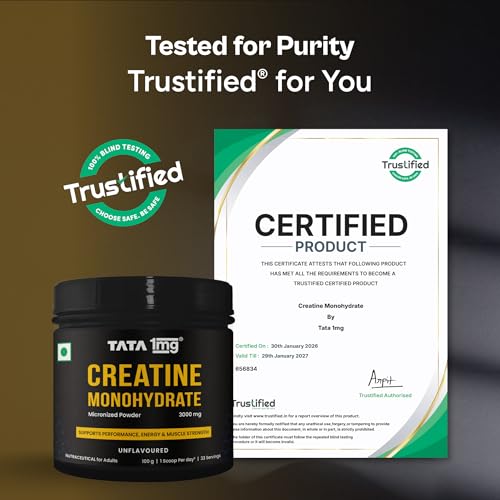 Image of TATA 1MG Creatine Monohydrate | 100% Pure, Micronized | No Additives, No Preservatives | Zero Calories | Boosts Strength, Power & Recovery | Fast Absorption | Unflavoured,100gm