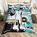 Guitar Duvet Cover Rock Music Comforter Cover Musical Guitar Instruments Bedding Set for Kids Adults Popstar Party Blue Bedspread Cover Ultra Soft Room Decor Full Size Bedclothes Zipper