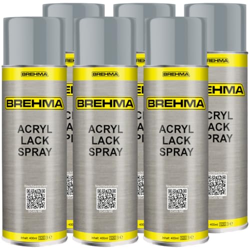 BREHMA 6x Acryl Lackspray Ral 7001 Silbergrau glänzend Lack Farbe Sprühfarbe 400ml