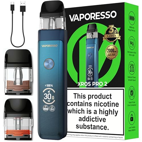 Vaporesso Xros Pro 2 Vape Kit [Storm Blue] - 2A Fast Charge in 30 mins USB-C 2000mAh Battery 30W Output 0.96 TFT - Compatible with all Vaporesso Xros Pod Refillable Vaping - No Nicotine